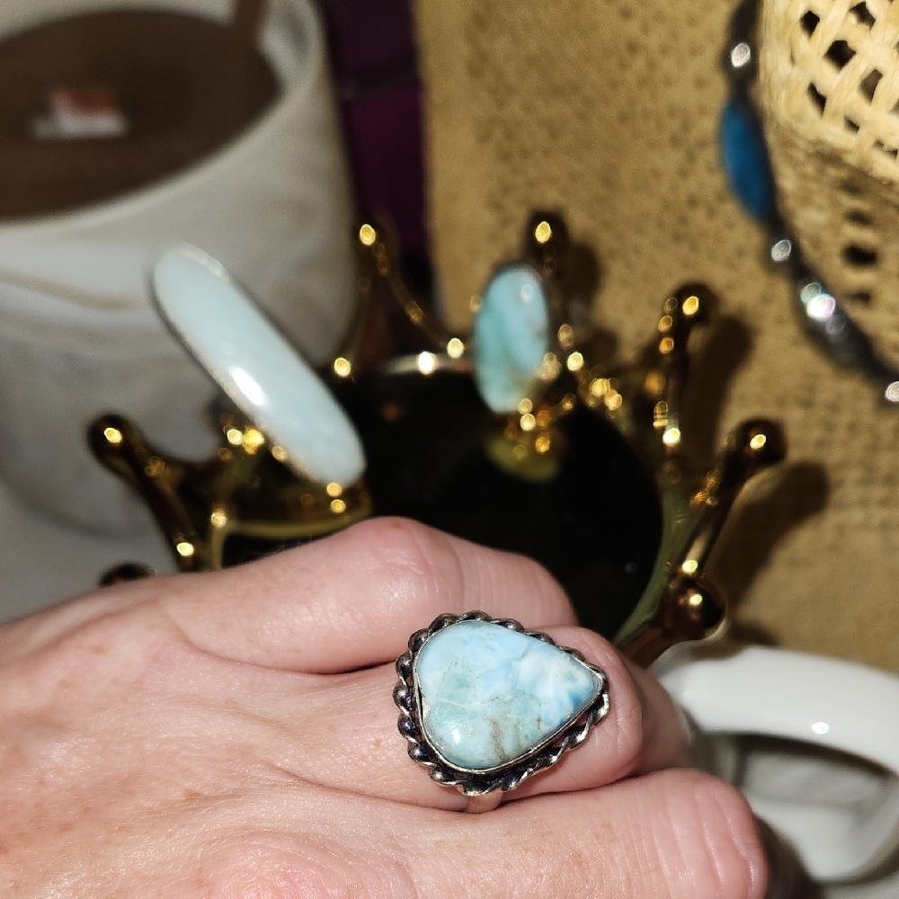 Elegant Blue Stone Rings Set - Picture 4 of 7